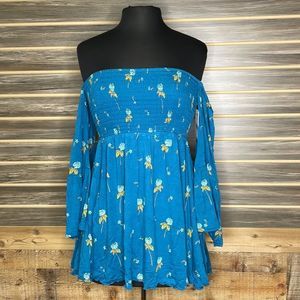 Free People Lana Off the Shoulder Dress Tunic-Blue-Small